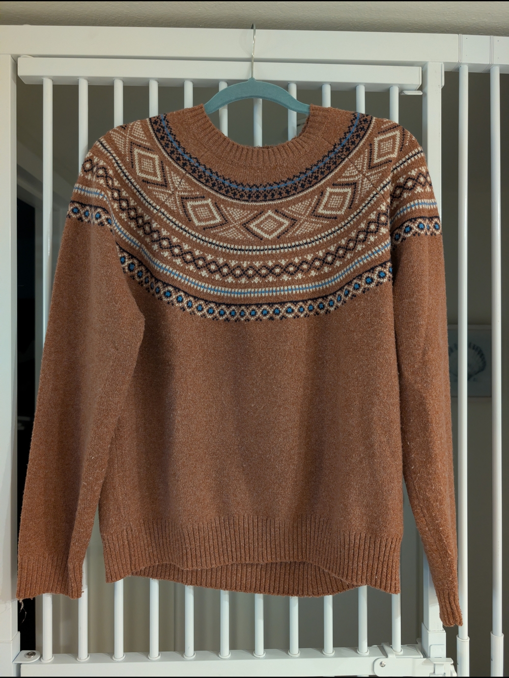 Womens Fair Isle Crewneck Sweater in Rust